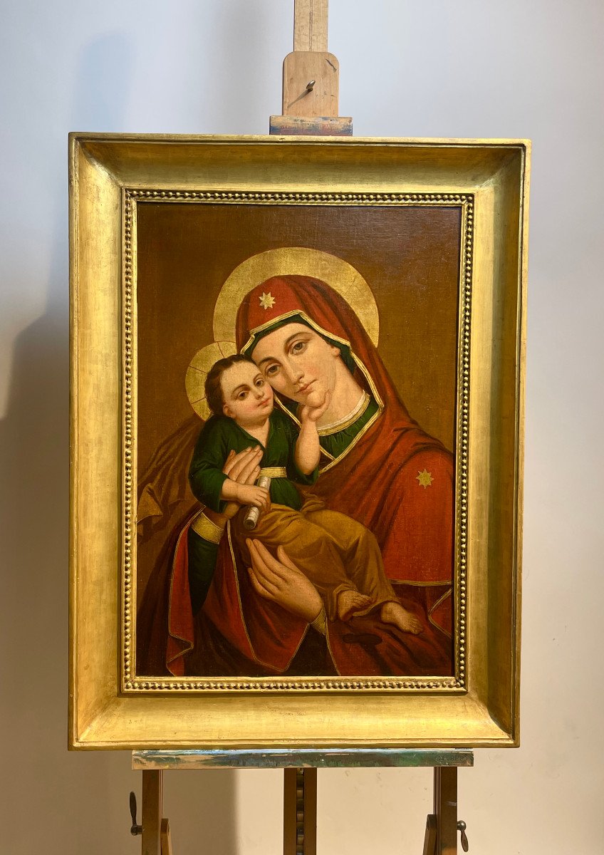 Huile Sur Toile, « La Vierge à l'Enfant » 1850, Europe De l'Est-photo-2