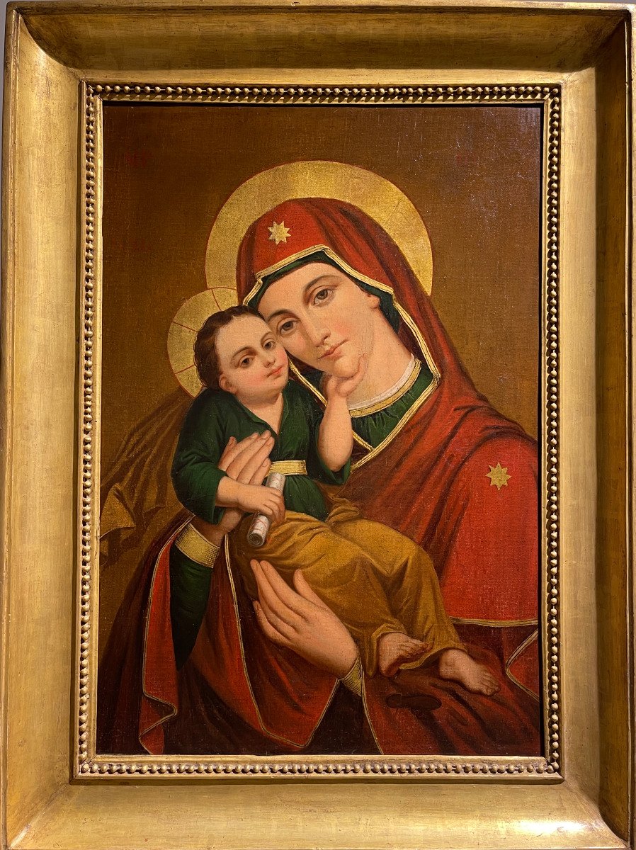 Huile Sur Toile, « La Vierge à l'Enfant » 1850, Europe De l'Est