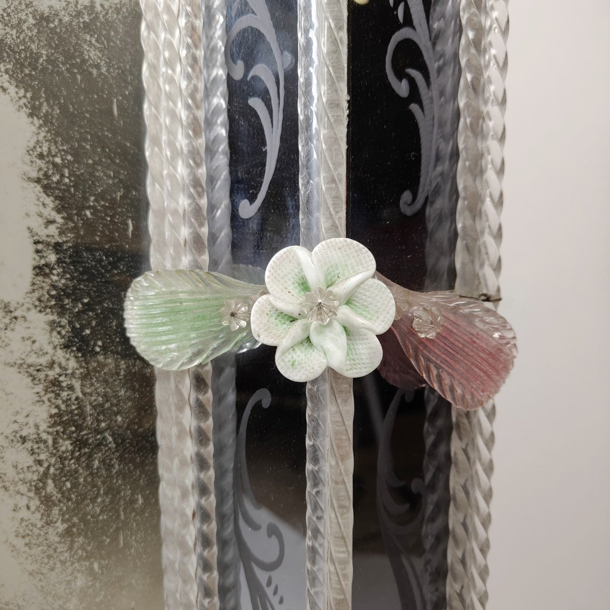 Miroir En Verre De Murano Avec Motifs Floraux, Italie, Vers 1950-photo-3