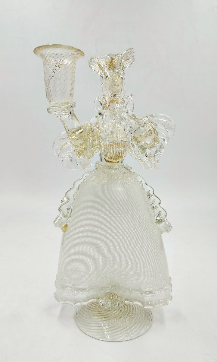 Paire De Bougeoirs En Verre De Murano, Figurines Goldoni, Italie, Années 1980-photo-4