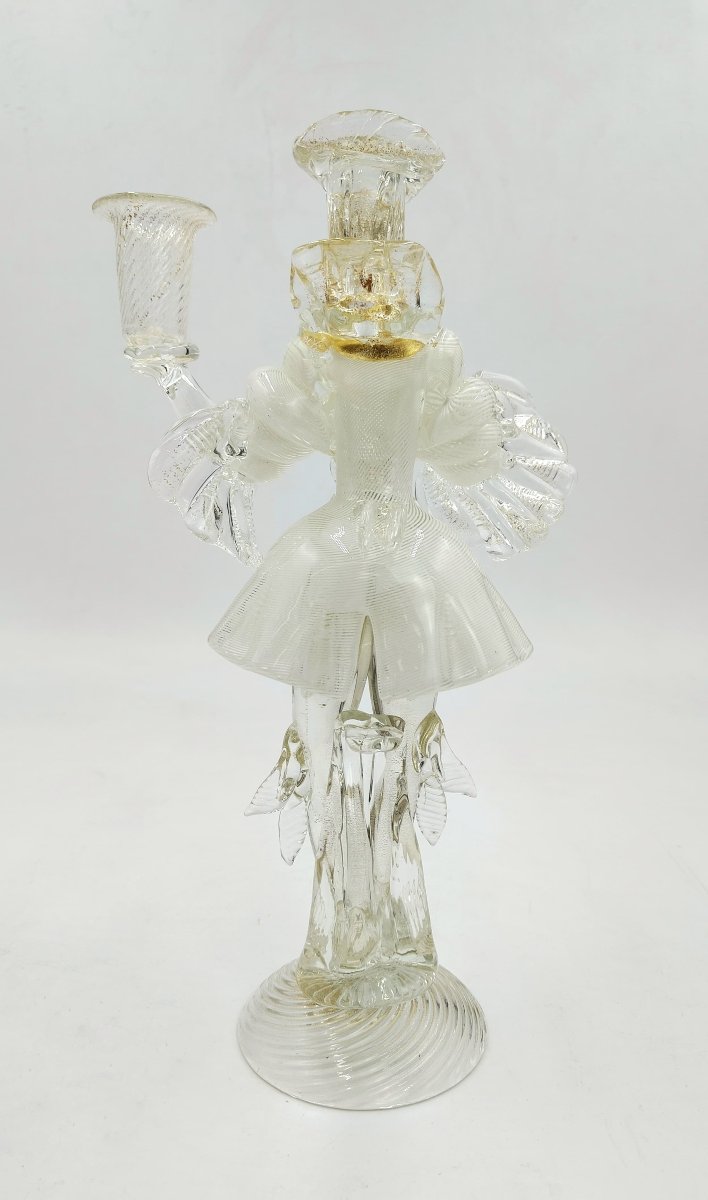 Paire De Bougeoirs En Verre De Murano, Figurines Goldoni, Italie, Années 1980-photo-3