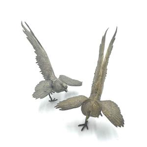 Paire De Sculptures En Métal Représentant Des Oiseaux Mythologiques, France Fin 19ème