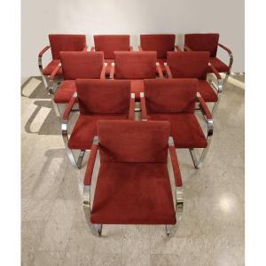 Lot De 10 Chaises Brno Flat Bar De Knoll, Design De Mies Van Der Rohe 20e Siècle