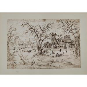 Indian Ink Drawing Of A Dutch Landscape - 1680, Holland