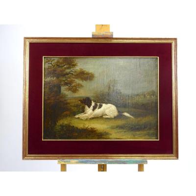 Landscape With Dog, Oil Painting On Canvas, England Nineteenth Century