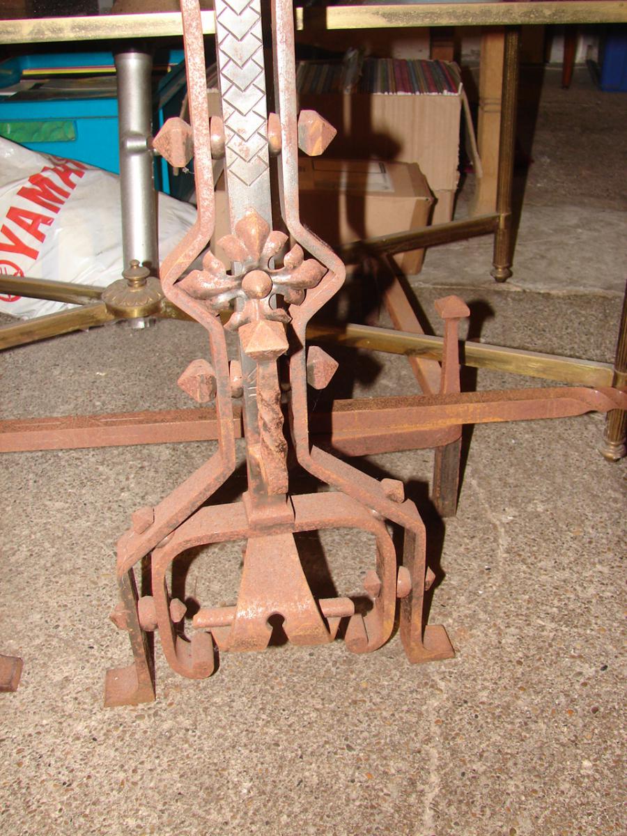 Pair Of Wrought Iron Andirons-photo-2