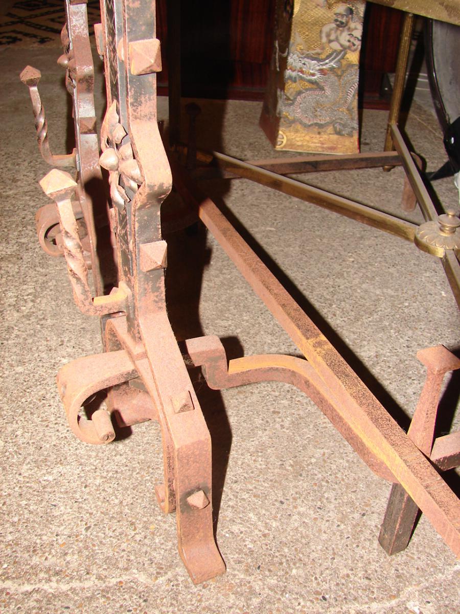 Pair Of Wrought Iron Andirons-photo-4