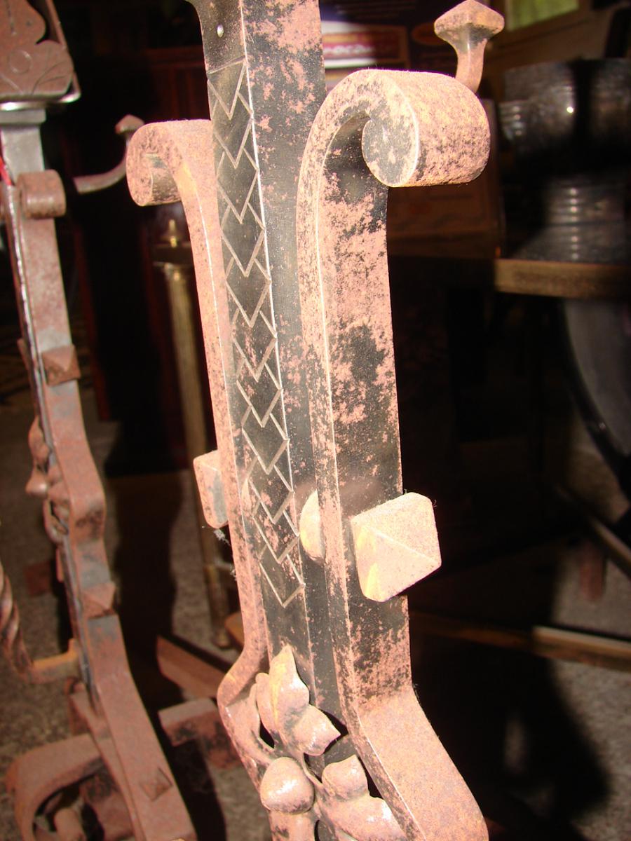 Pair Of Wrought Iron Andirons-photo-1