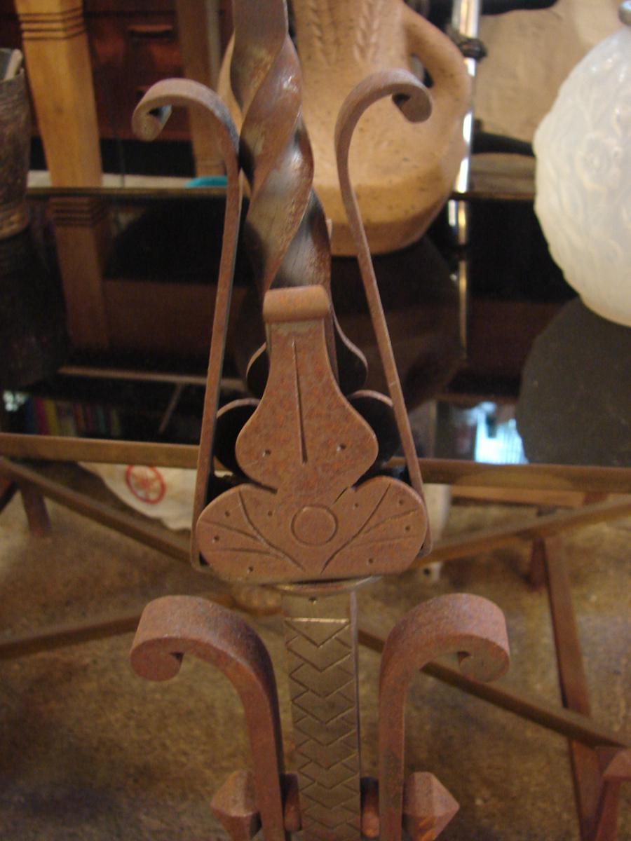 Pair Of Wrought Iron Andirons-photo-8