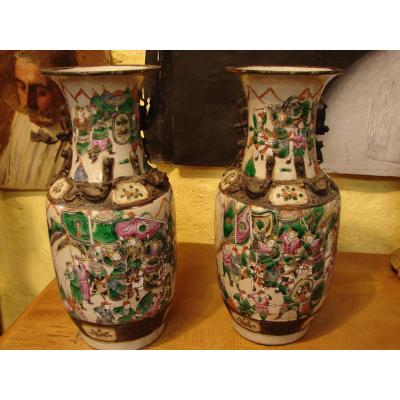 Nankin Grande Paire De Vases   Chine Fin 19eme