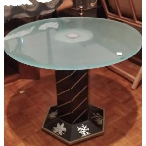 Table Gueridon En Verre Eglomisé Et Verre Artdeco 