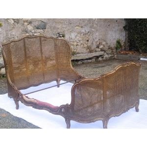 Dlg De Nogaret Large Louis XV Period Basket Bed Walnut, Traces Of Polychromy 