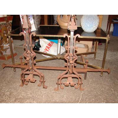 Pair Of Wrought Iron Andirons