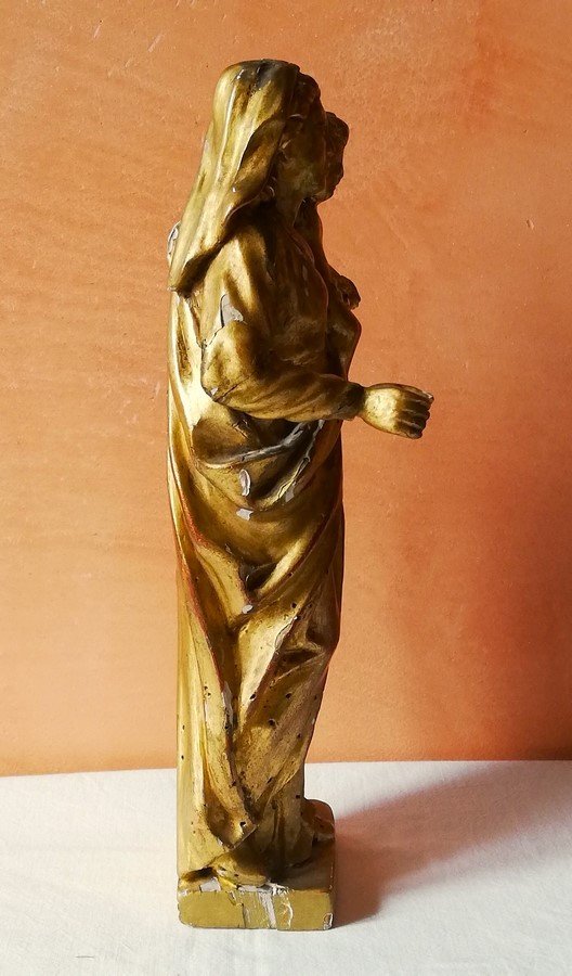 Vierge à l'enfant en bois doré-photo-4