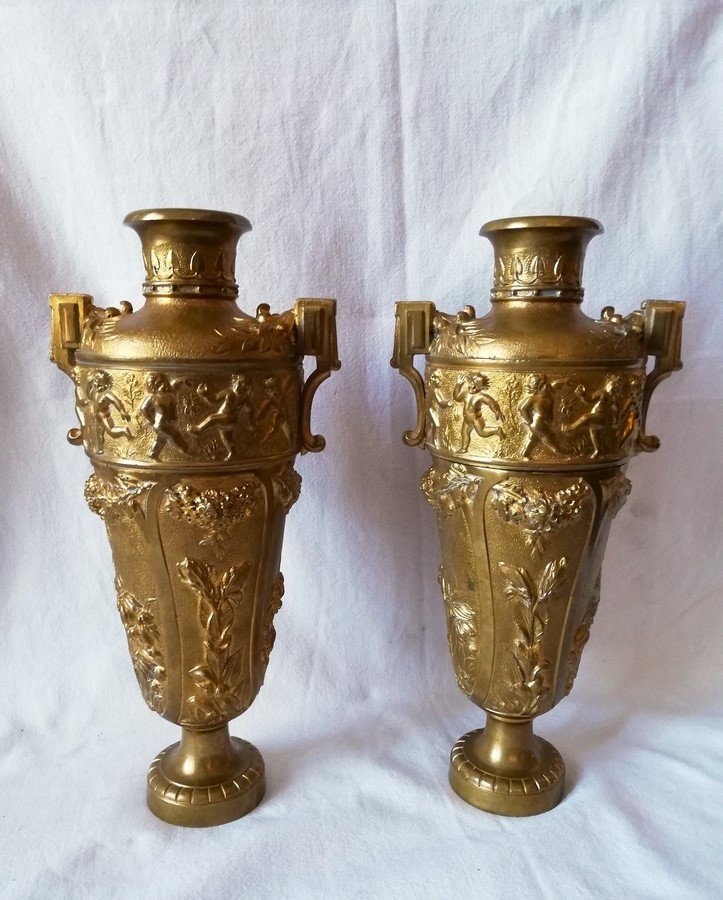 Pair Of Gilt Bronze Vases