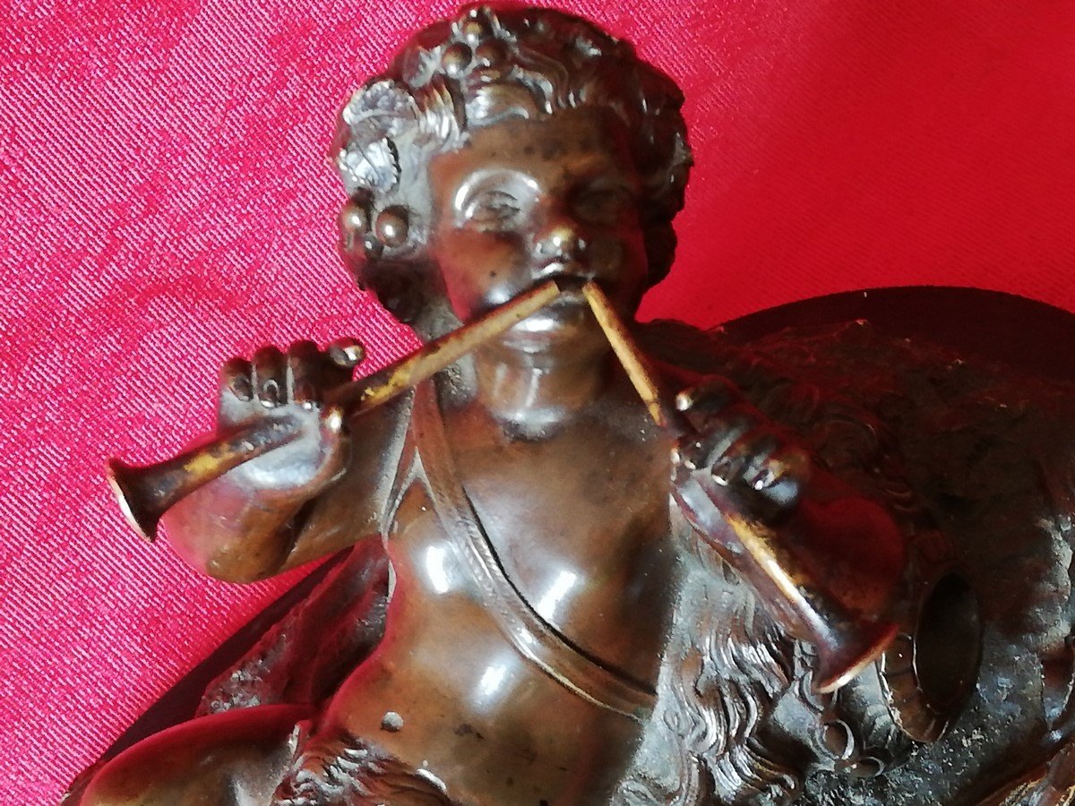 Bronze Putto Playing The Flute-photo-3