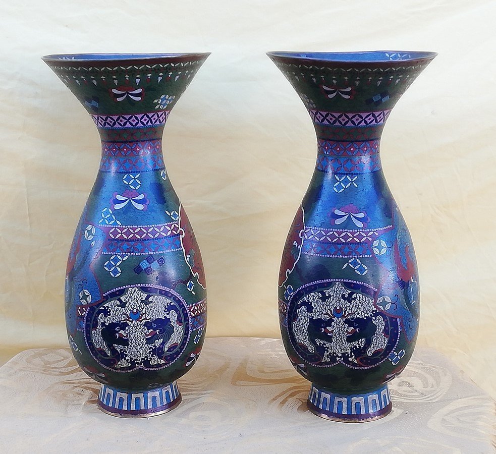 Pair Of Cloisonné Vases