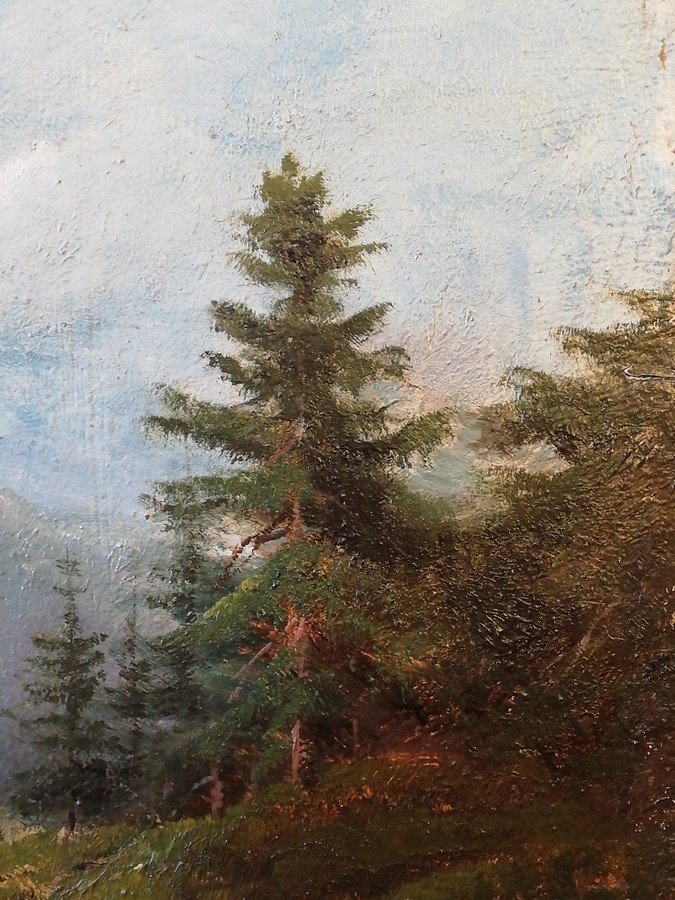 Oil On Panel Mountain Landscape -photo-4