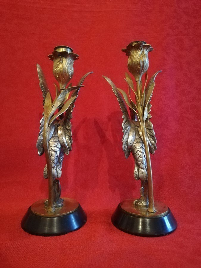 Pair Of Heron Candlesticks  -photo-1