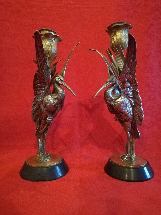 Pair Of Heron Candlesticks  