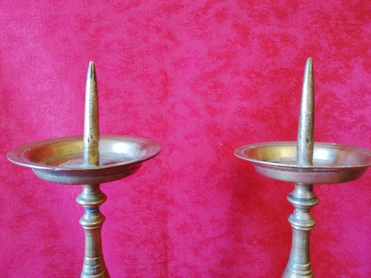 Large Pair Of 17th Century Bronze Candle Sticks -photo-2