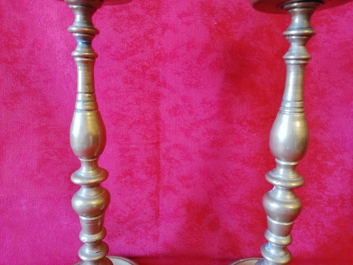 Large Pair Of 17th Century Bronze Candle Sticks -photo-3