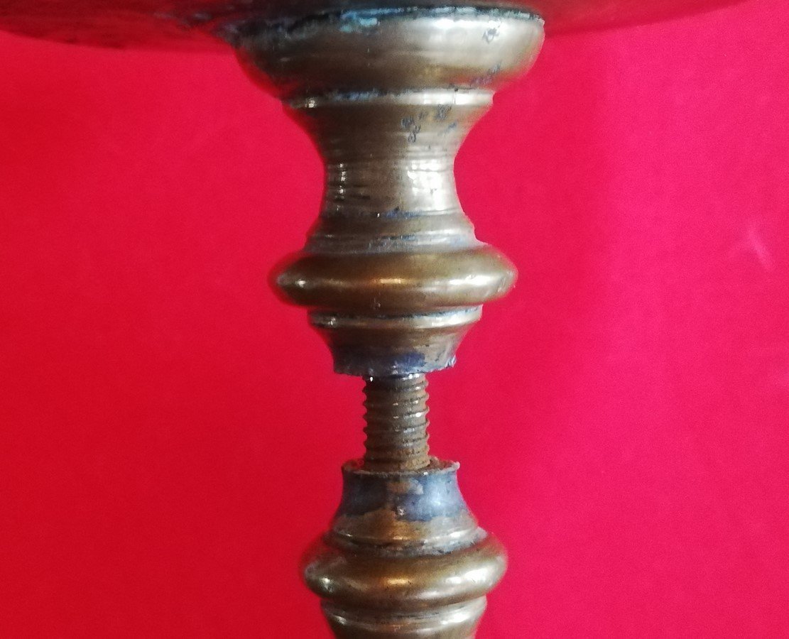 Large Pair Of 17th Century Bronze Candle Sticks -photo-1