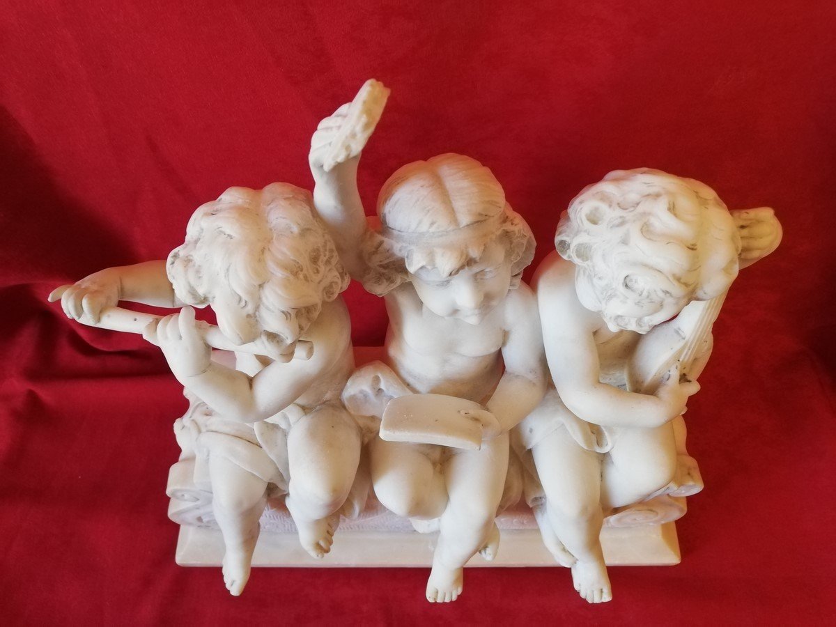 Groupe en marbre trois PUTTI-photo-8