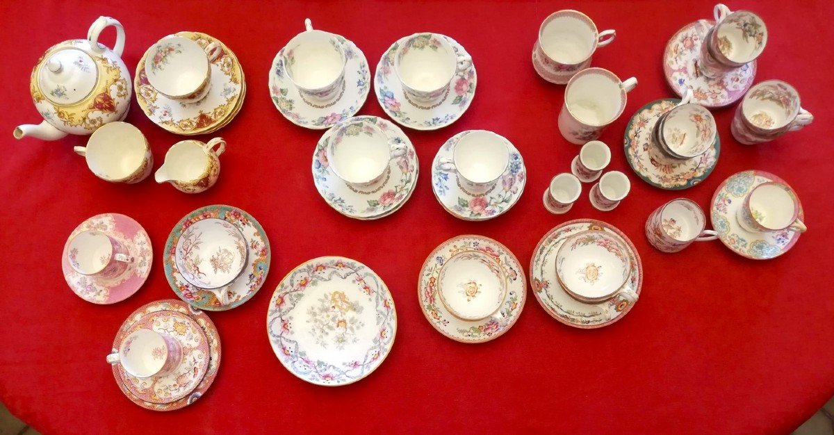 Cups, Saucers, Minton, Sarreguemines, Balmoral, Stafford, Queen's     