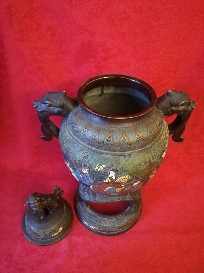 Large Cloisonné Covered Vase -photo-7