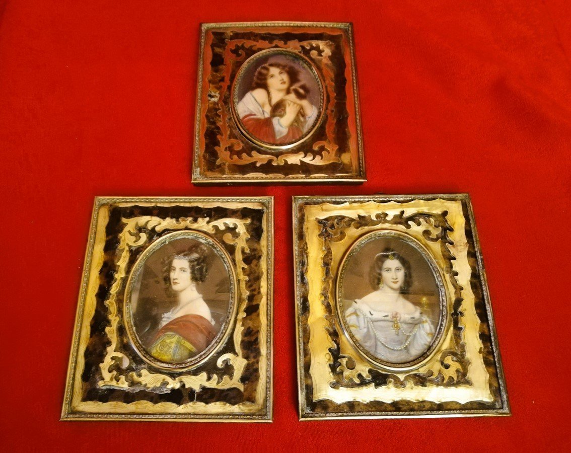 Set Of Three Framed Miniatures On Ivory