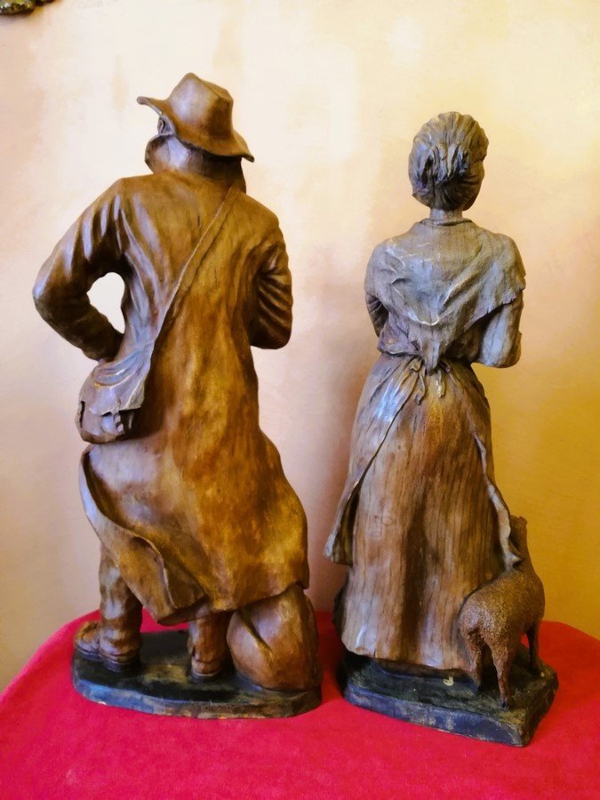 Pair Of Carved Wooden Statues -photo-5