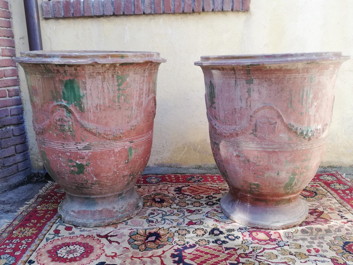 Paire de vases en terre vernissée Anduze  -photo-3