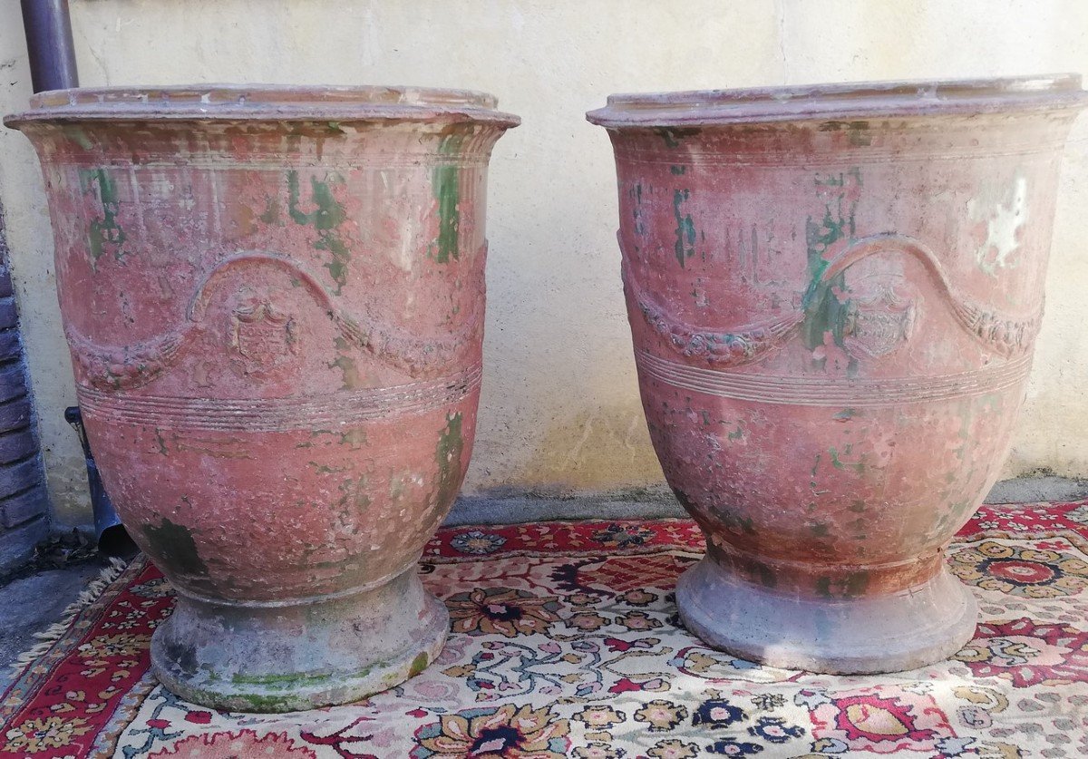 Paire de vases en terre vernissée Anduze  