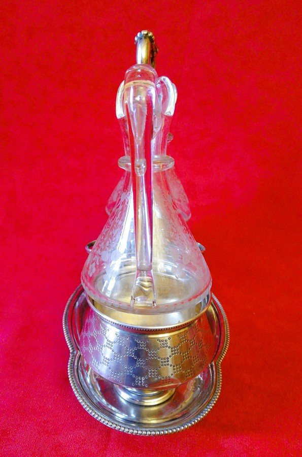 Oil Cruet, Vinegar Cruet, Silver Support  -photo-3