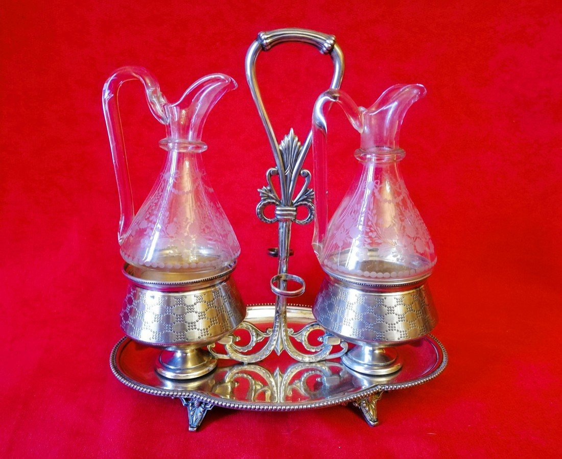 Oil Cruet, Vinegar Cruet, Silver Support  -photo-4