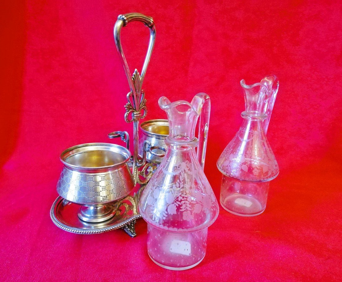 Oil Cruet, Vinegar Cruet, Silver Support  -photo-2