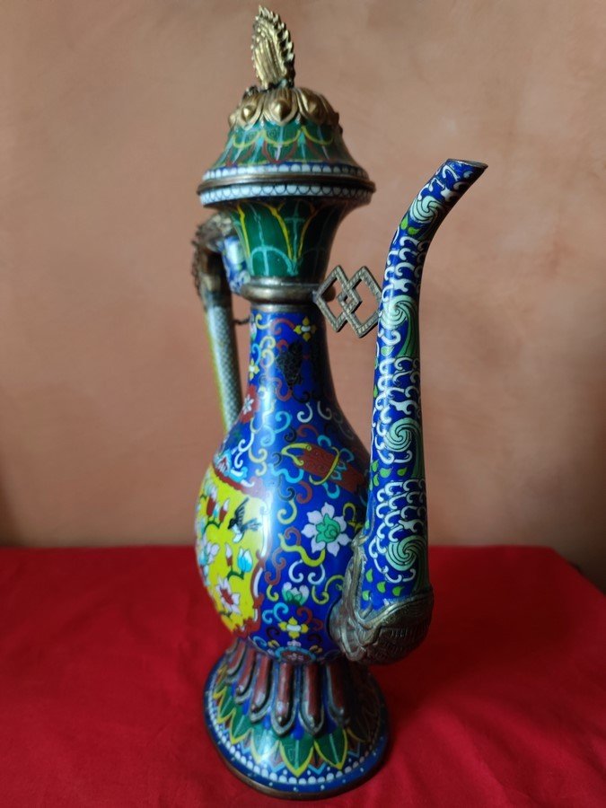 Large Ewer In Cloisonne China.-photo-4