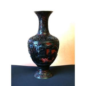 Pedestal Vase In Cinnabar Lacquer