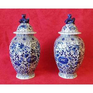 Small Pair Of Delft Covered Vases