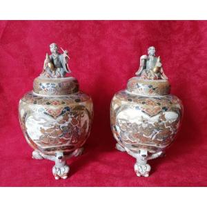 Pair Of Covered Vases Japan 