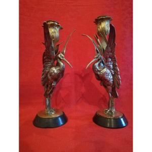 Pair Of Heron Candlesticks  