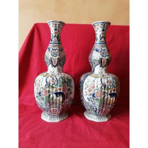 Pair Of Delft Bottle Vases