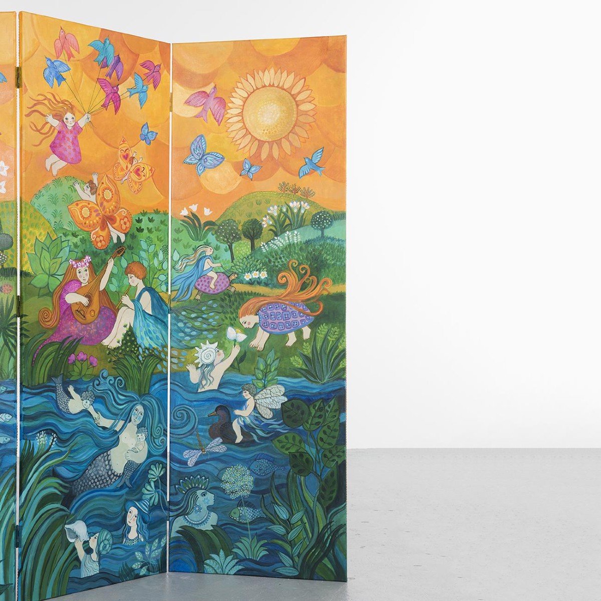 Bucolic Hand Painted Screen By Girofla, France, Circa 1990-photo-2