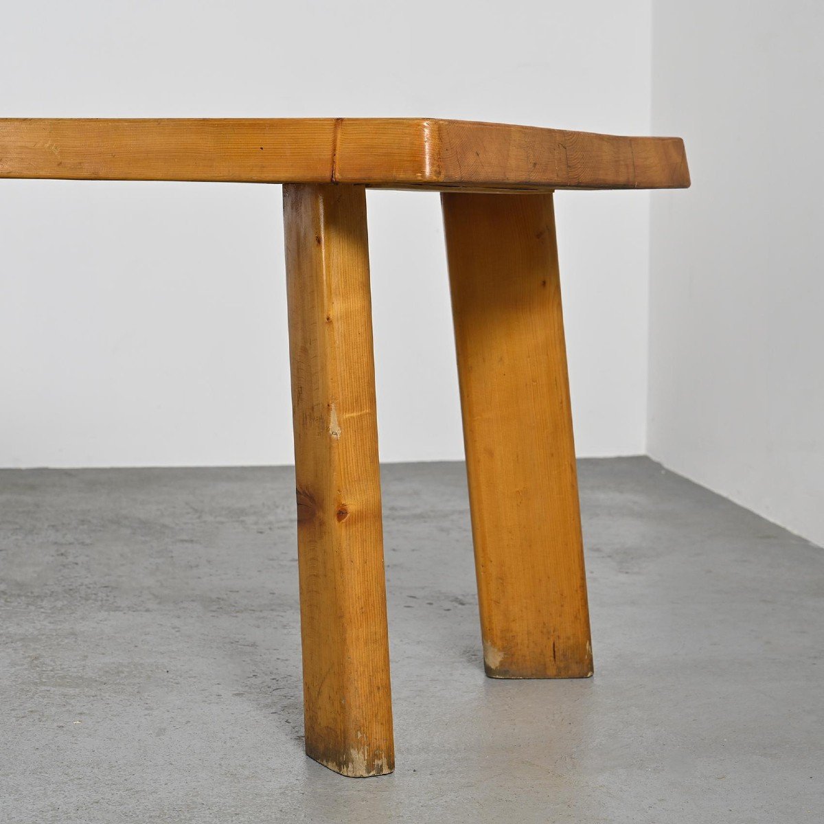 Larch Table And Benches By Christian Durupt, Circa 1960 -photo-1