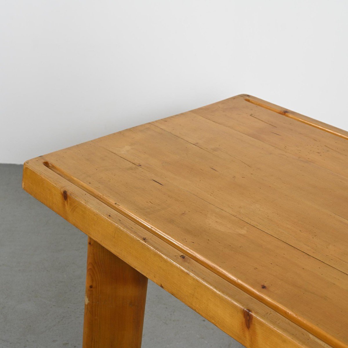 Larch Table And Benches By Christian Durupt, Circa 1960 -photo-2