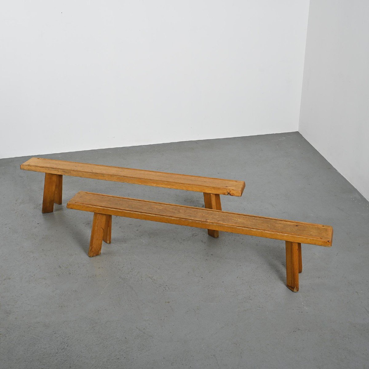 Larch Table And Benches By Christian Durupt, Circa 1960 -photo-5