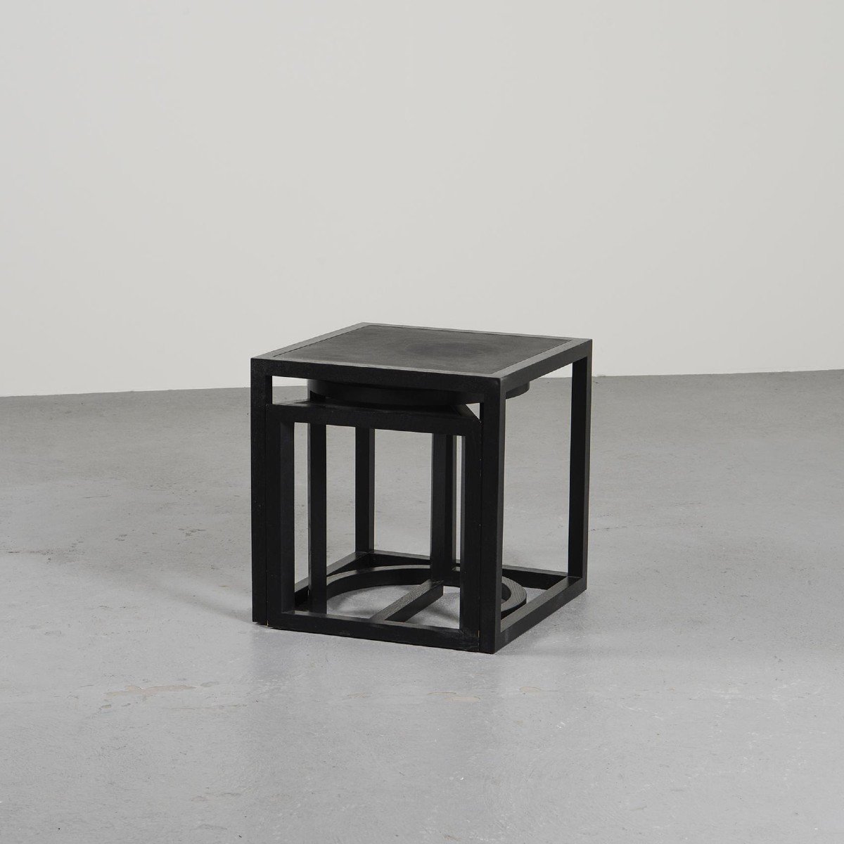 Limited Edition: Leather And Wood Nesting Table, De Sede Circa 1989-photo-3