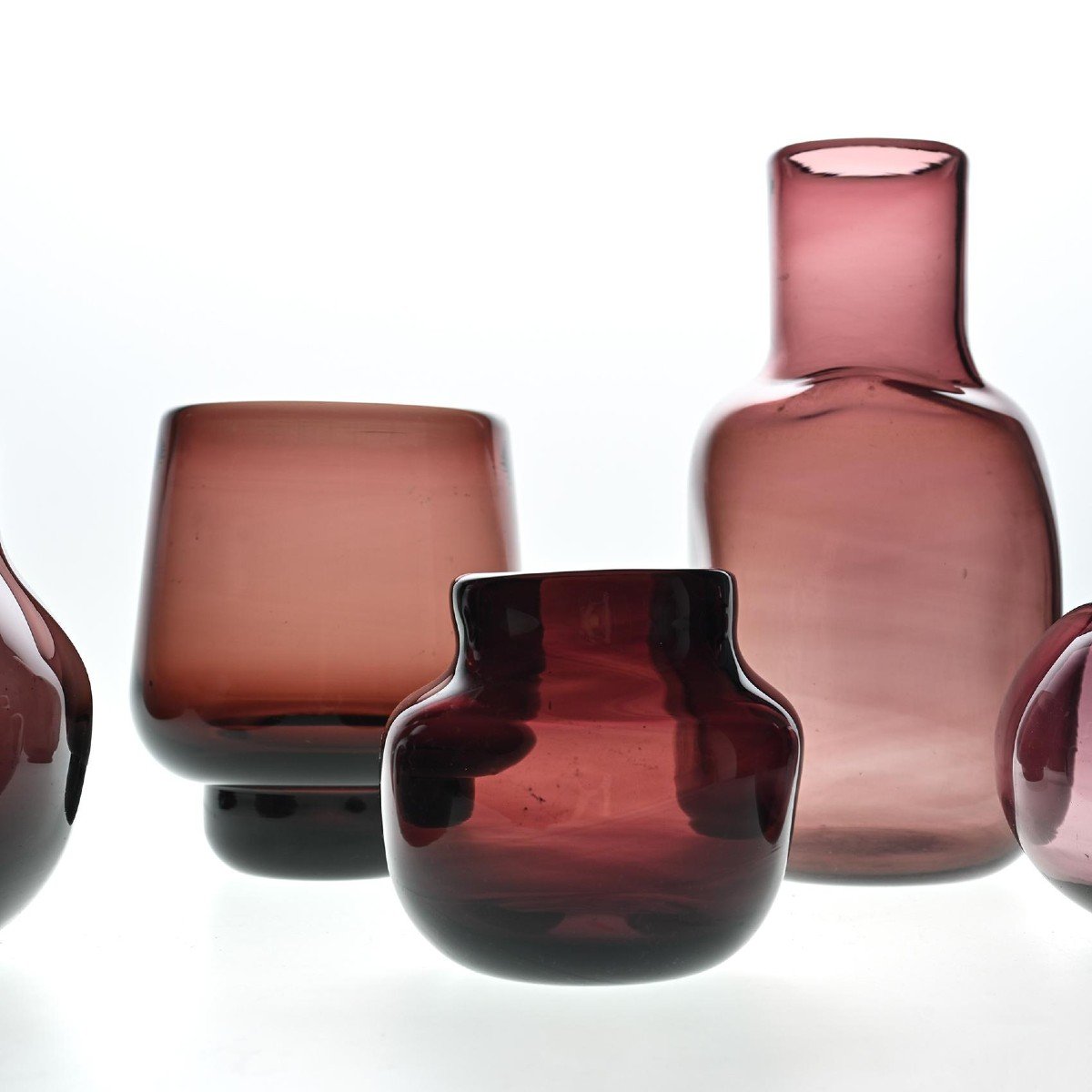 Suite De Cinq Vases Pourpres Par Claude Morin, Circa 1980-photo-4