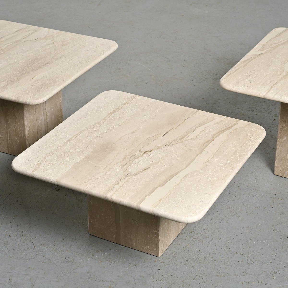   Set Of Three Travertine Nesting Tables, Italy Circa 1970-photo-3